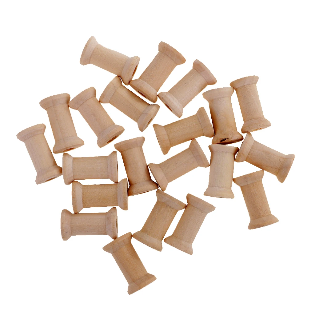 50pcs Empty Thread Bobbins Wooden Spools Unfinished Natural Color Sewing Accessories