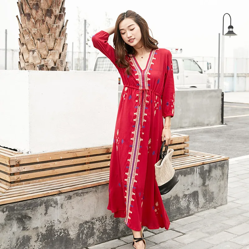 

Second Code Suit-dress women Thailand Wind Embroidery Dress fashion woman clothes summer