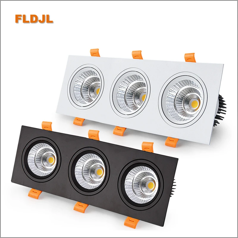 

Dimmable square embedded three-head COB LED downlight 7W 10W 15W LED ceiling light AC85~265V ceiling spotlight indoor lighting