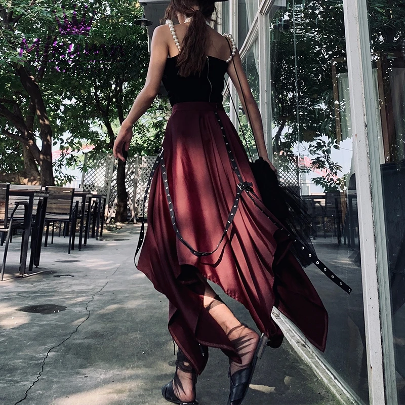 Новое поступление Harajuku женские асимметричные юбки высокая талия сплайсинга Асимметричная юбка в готическом стиле панк стиль мода уличная