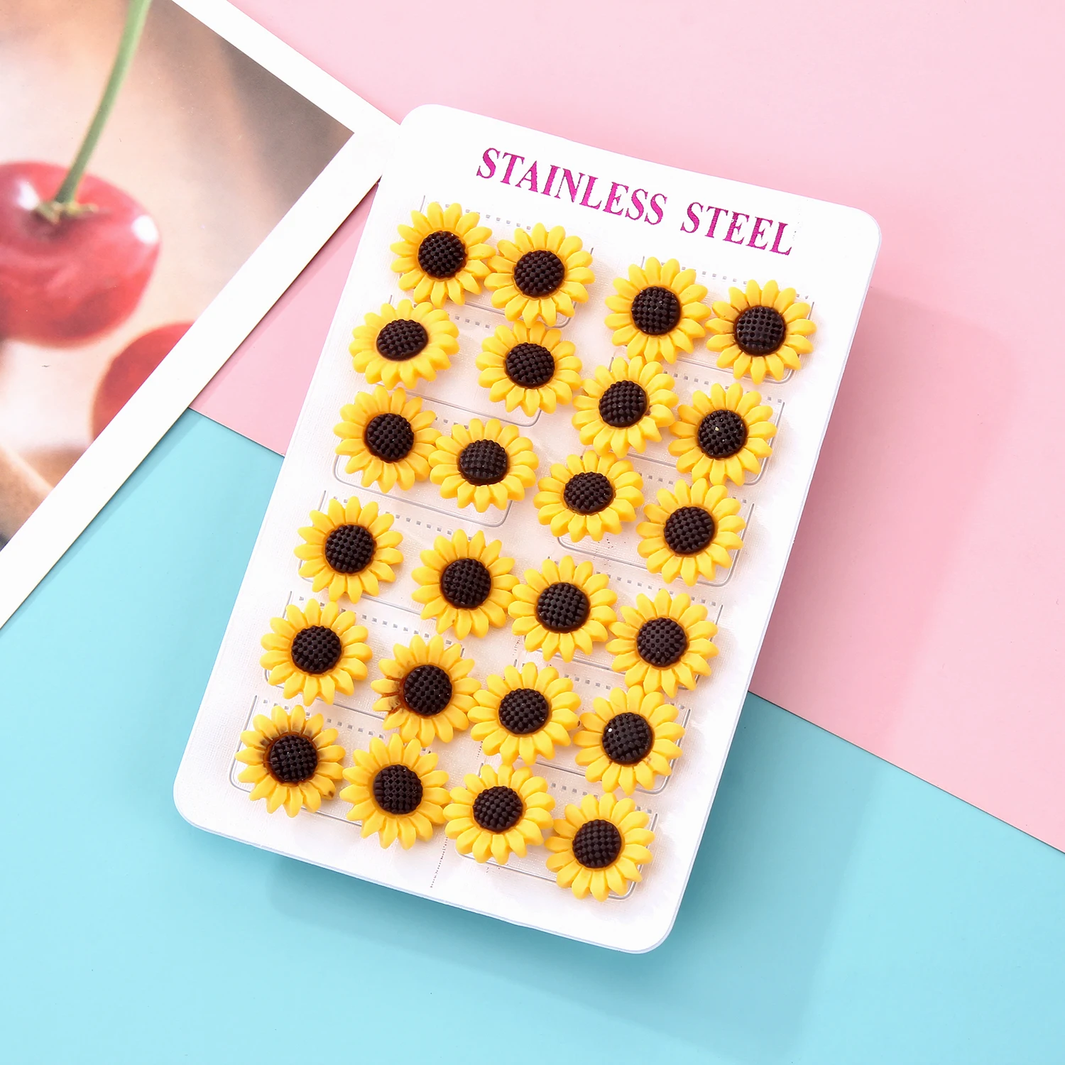 

10Set--12pairs/lot Women Stainless Steel Acrylic Daisy Sunflower Stud Earring Set Jewelry Gift Wholesale