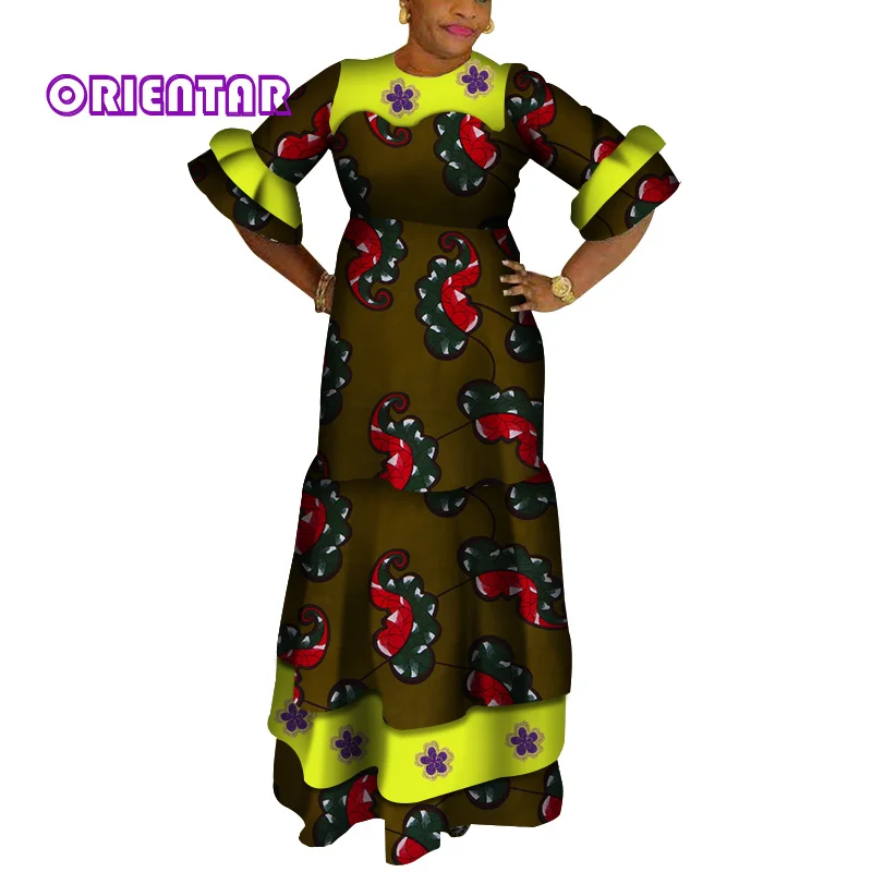 Африканские платья для женщин Bazin Riche African Dashiki макси платье с расклешенными