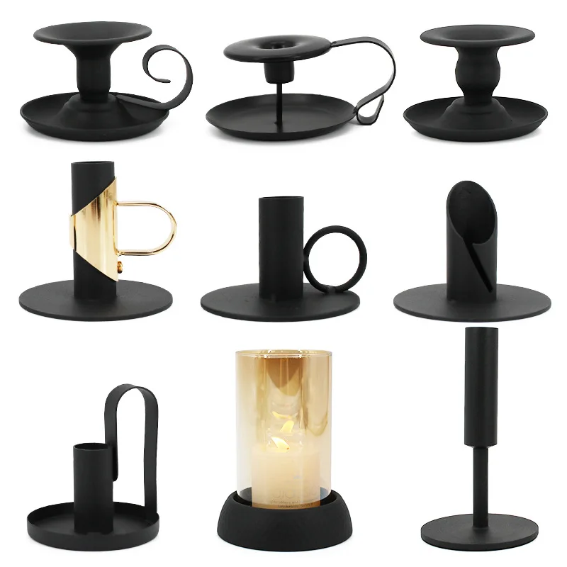 European iron candlestick black and white restaurant candle base retro metal Candlestick Holder candle holders