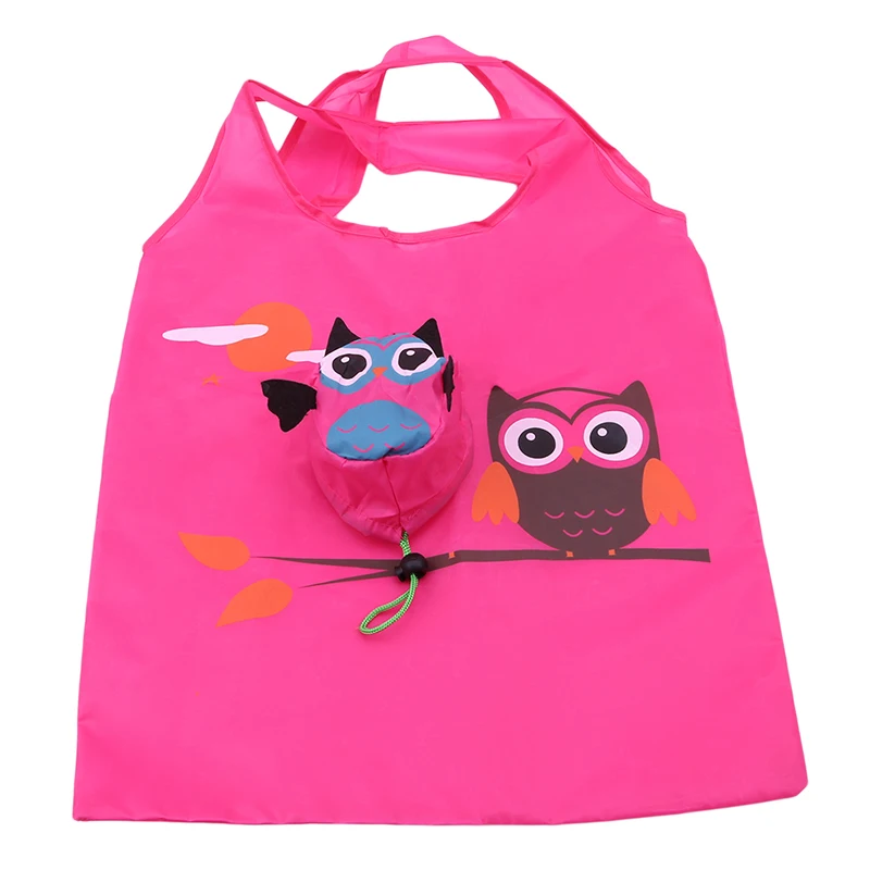 Cartoon Shopping Bag Portable Cute Owl Foldable Tote Reusable Storage Organizer Trolley Supermarket Large Capacity Bag TR997424 - Цвет: rose red