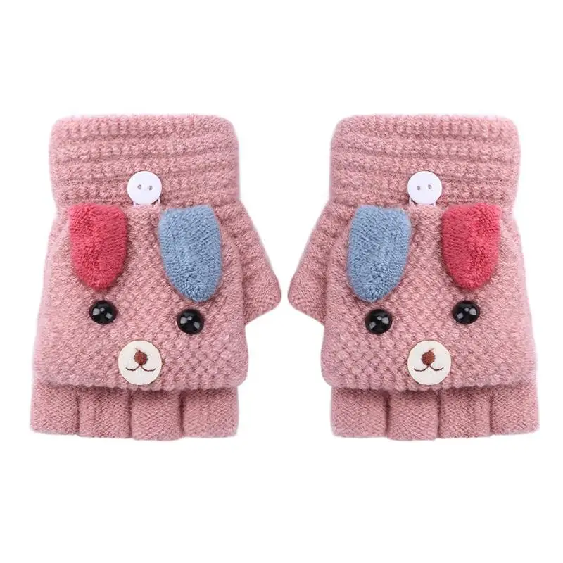 B Pale Pinkish Gray 2 шт., зимние милые детские перчатки, высокое качество, удобные, для новорожденных, толстые, вязанные, шерстяные перчатки, для детей, на день рождения, лучший подарок - Цвет: B Pale Pinkish Gray
