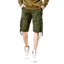 ShionFa летние мужские до колена карго шорты со множеством карманов хлопок удобные повседневные уличные прямые армейские зеленые уличные брюки 40