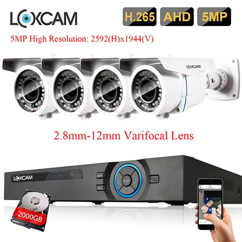 LOXCAM h.265+ 8CH 5MP cctv AHD DVR система супер 5MP Водонепроницаемая Камера Безопасности 2,8-12 мм зум комплект видеонаблюдения 8ch dvr комплект - Цвет: 4CH DVR x 4 Camera