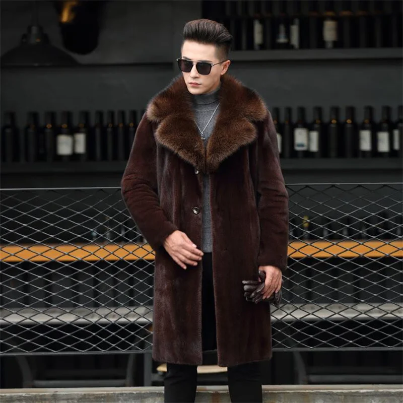 Abrigo de piel de visón para hombre, ropa de un solo pecho, cálido, marrón, gris - AliExpress Ropa de hombre