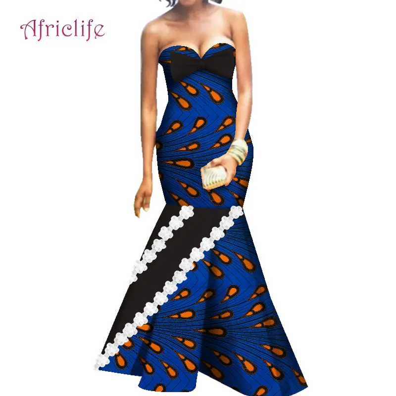 Custom Plus Size Clothing African Bazin Fabric Strapless Sleeveless Wedding Party Dresses WY4835 - Цвет: 16