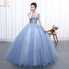 Sky Blue Prom Dresses 2022 Baljurk Sweetheart Cap Sleeve Lace Applique Bloemen Lange Floor Lengte Roze Avondjurken Afstuderen