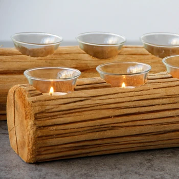 

4 Holes European Rustic Wedding Decoration Wooden Candlesticks Tea Light Glass Candle Holders for Christmas Party Birthday Decor