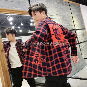 

ins Super fire Tide brand tooling long sleeve shirt 2020 season student plaid jacket batch