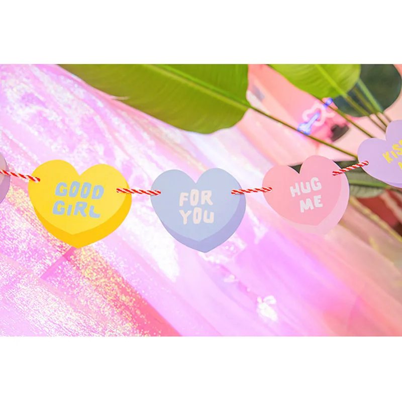 День Святого Валентина украшения баннер флажки в форме сердца для девочек Макарон ins стиль баннер украшения день рождения для декора