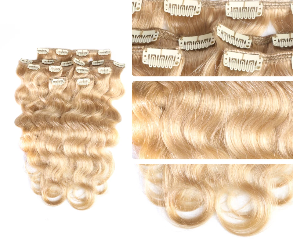Полноголовые бразильские волосы Remy #60 блонд 12 ” 24” с зажимом для наращивания