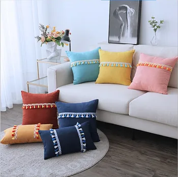 

Yellow Blue Navy colorful Tassels Cushion Cover Stripe Decoration Home Deco Pillow Cover Lumber Pillow Case 45X45CM/30x50cm