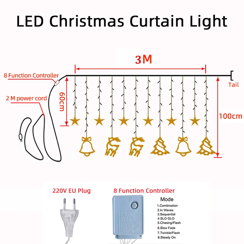 3m led cortina de janela luz da