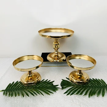

3pcs/lot Round Mirror surface Metal Home Wedding Birthday Party cake stand cake tool New European gold style