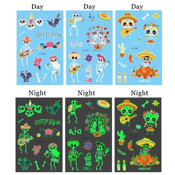 

24 Sheets halloween fluorescence tattoo sticker shiny glitter glow in the dark waterproof luminous temporary tattoos stickers