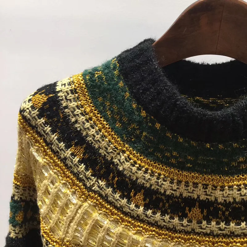 Осенний и зимний женский свитер высокого качества с круглым вырезом и геометрическим рисунком