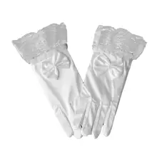 1 пара, перчатки с цветочным узором для девочек, короткие кружевные Детские платья с бантом, перчатки для свадьбы, вечеринки