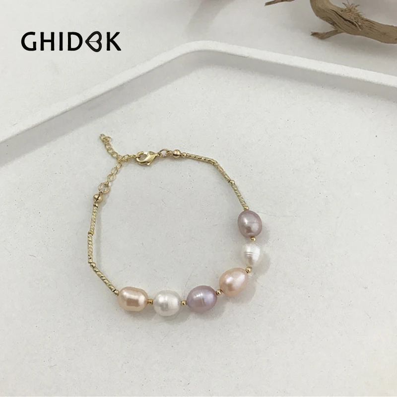 

GHIDBK Baroque Colorful Genuine Freshwater Pearls Bracelets Boho Pearl Coin Pendant Bangles Women Minimalist Jewelry Wholesale