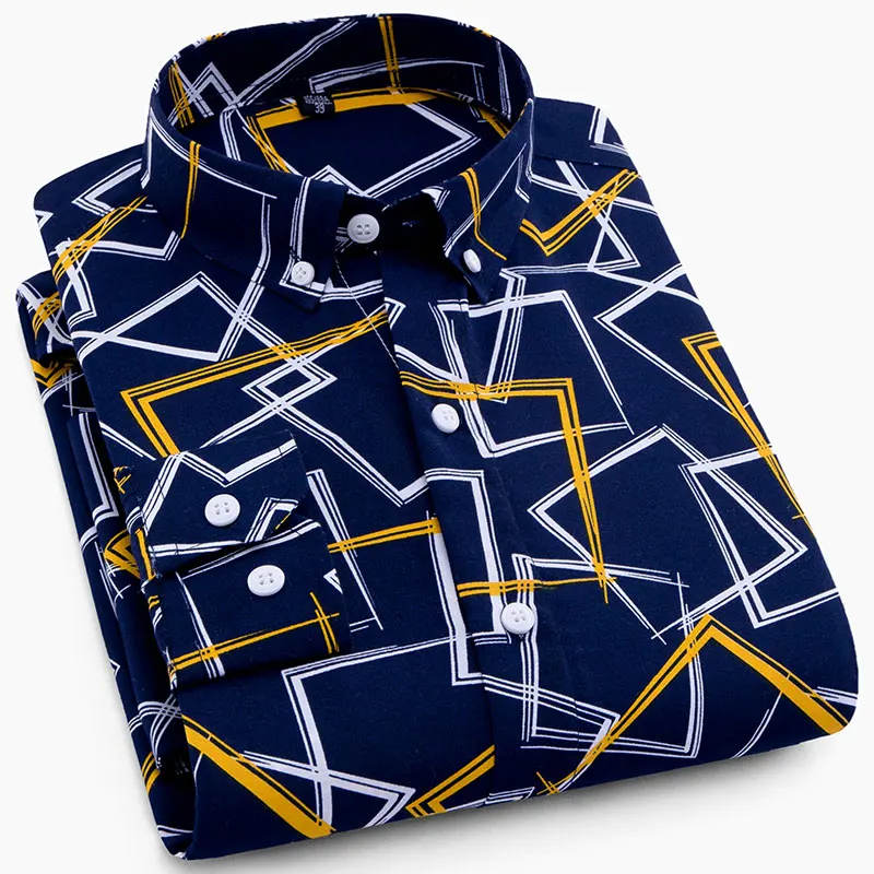 Printed Shirts Male Dress Long-Sleeve Business Button-Down Mens New-Fashion Casual Social