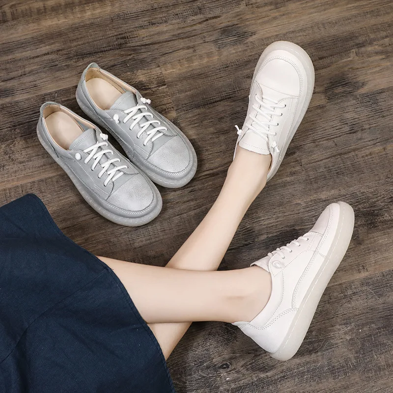 zapatillas mujer bambas enfermeria Zapatillas de de piel auténtica para Mujer, zapatos deportivos planos con cordones, Ballet ligero, cómodos, Moda básica, 2021 - AliExpress Calzado