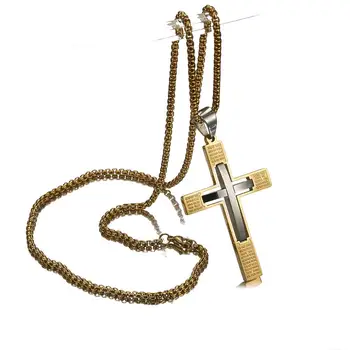 

High Quality Stainless Steel Charming Runes Christian Cross Pendant Biker Men's Women's Necklace Jewelry Free Box Link Chain