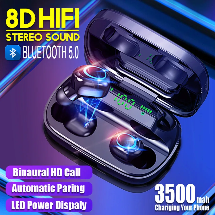 GIAUSA IPX7 Водонепроницаемый Bluetooth наушники 9D стерео Беспроводной гарнитура с 3500mA