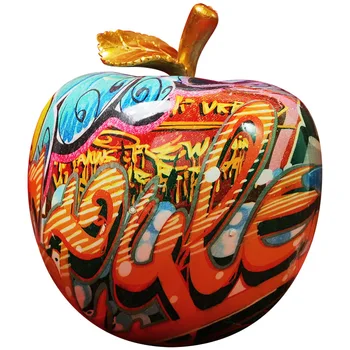 

Creative Painted Graffiti Colorful Apple Resin Crafts Ornaments Home Entrance Wine TV Cabinet Office Decorations