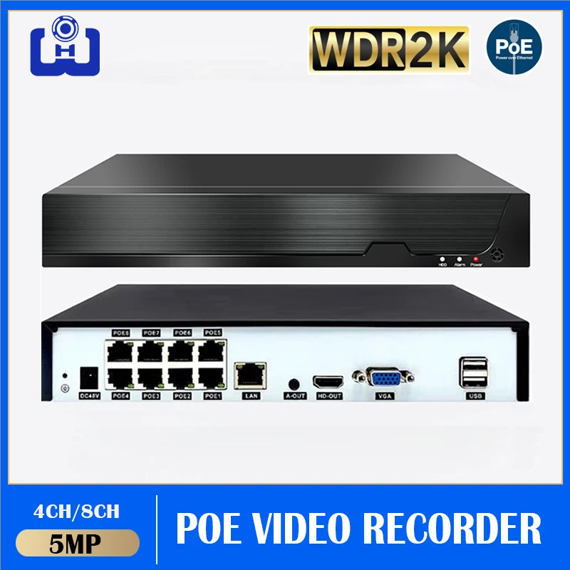 Сетевой видеорегистратор H.265 + 4CH 8CH POE NVR с жестким диском аудиовход 8-канальный