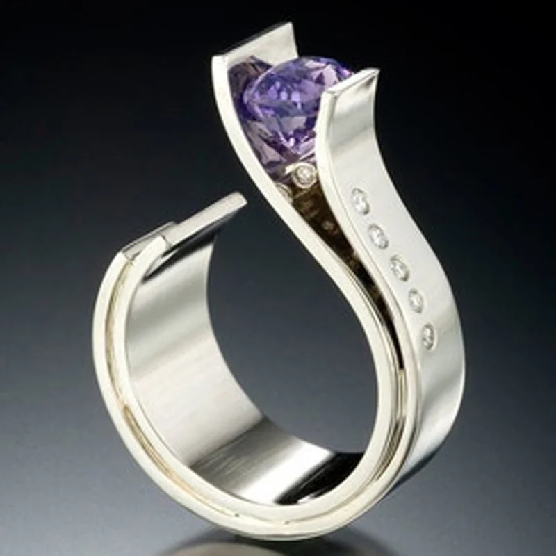

Creative Design Irregular Female Crystal Ring Purple Zircon Ring Wedding Band Jewelry Promise Engagement Rings For Women