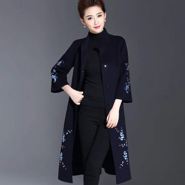 Новинка 2020 зимнее женское Шерстяное Пальто длинное жаккардовое шерстяное пальто