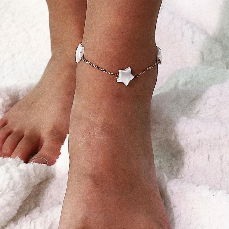

Simple Beach Stars Pearls Anklet Women Boho Geometric Metal Foot Jewelry Holiday Footwear Femme Foot Chains Anklets Accessories