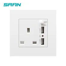 SRAN 13A Великобритания настенная розетка с usb 2.1A двойной USB порт быстрой зарядки Переключатель управляемый ПК панель 86*86 для розетки Великобритания