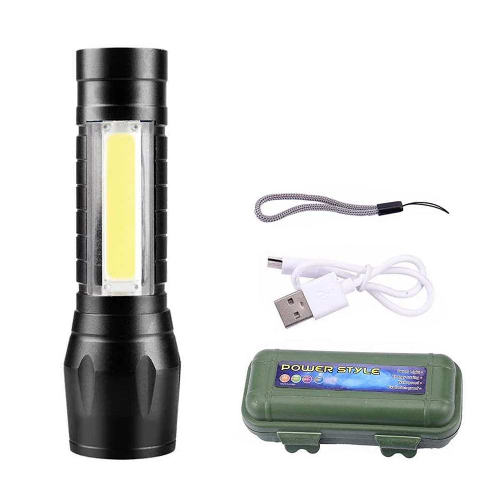 

Mini Portable LED flashlight USB rechargeable Highlight tactics zoom 3 model Waterproof camping torch Built-in battery