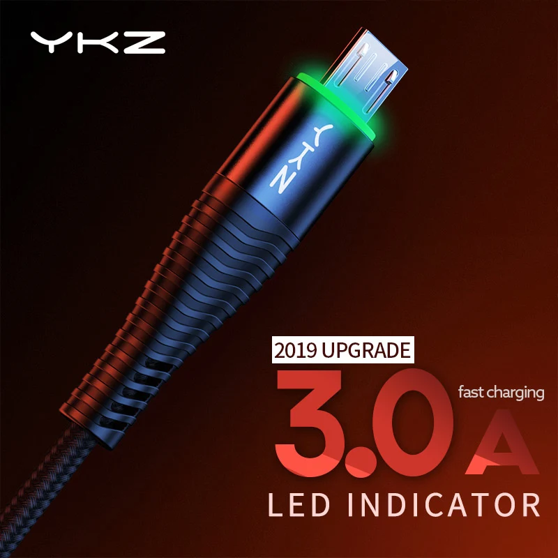 YKZ кабель Micro USB светодиодный светильник для Xiaomi Redmi 4X Note 4 5 кабель для зарядки Microusb для samsung S7 шнур для передачи данных для мобильных телефонов