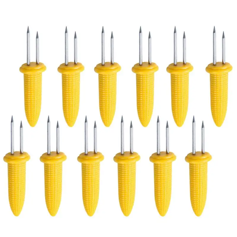 Fork Corn-Holders Skewers Barbecue-Tool Fruit Stainless-Steel Outdoor Cob The on 12pcs