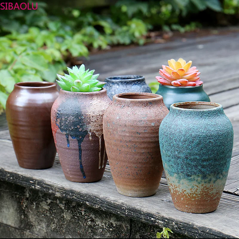 

Ceramic Flower Pot Large Round Succulent Rust Old Pile Flower Pot Breathable Retro Creative Potted High Mouth Flower Pot