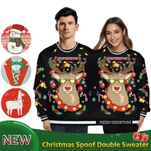 Рождественские костюмы, Хит, праздничный наряд, цифровая печать, для мужчин и женщин, пары, соединенный круглый вырез, двойная одежда, свитер, VDB1171