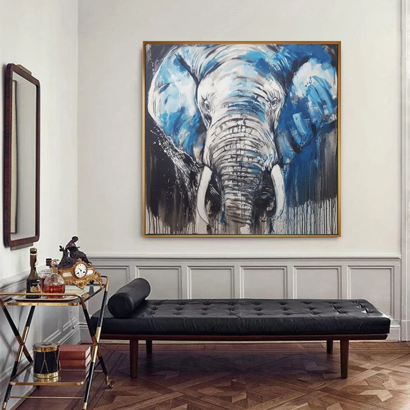 

Blue Elephant Paintings Abstract Art Canvas Printed Pictures For Living Room Wall Art Animal Decorative Pictures Unframed