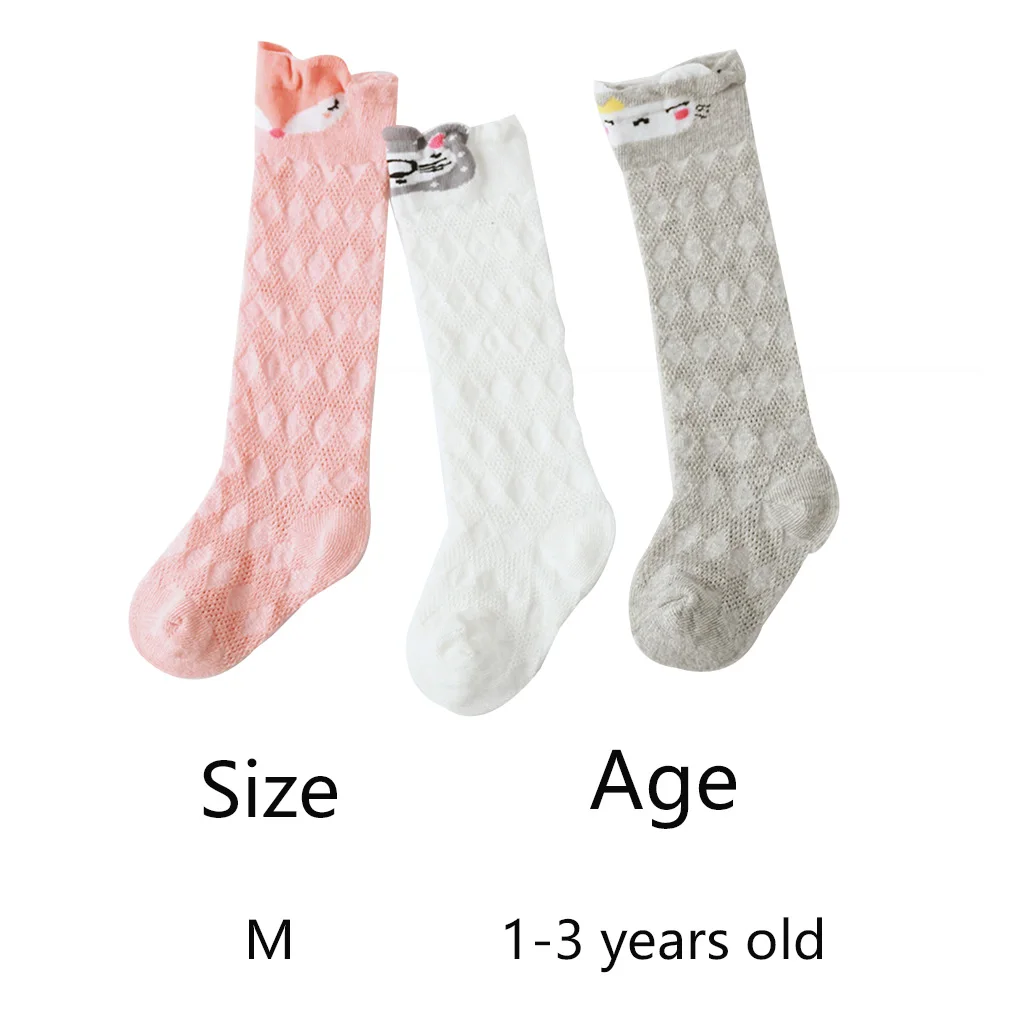 Baby Girl Summer Knee High Socks Cotton Mesh Socks for Newborns Cartoon Baby Boy Socks 3 Pair