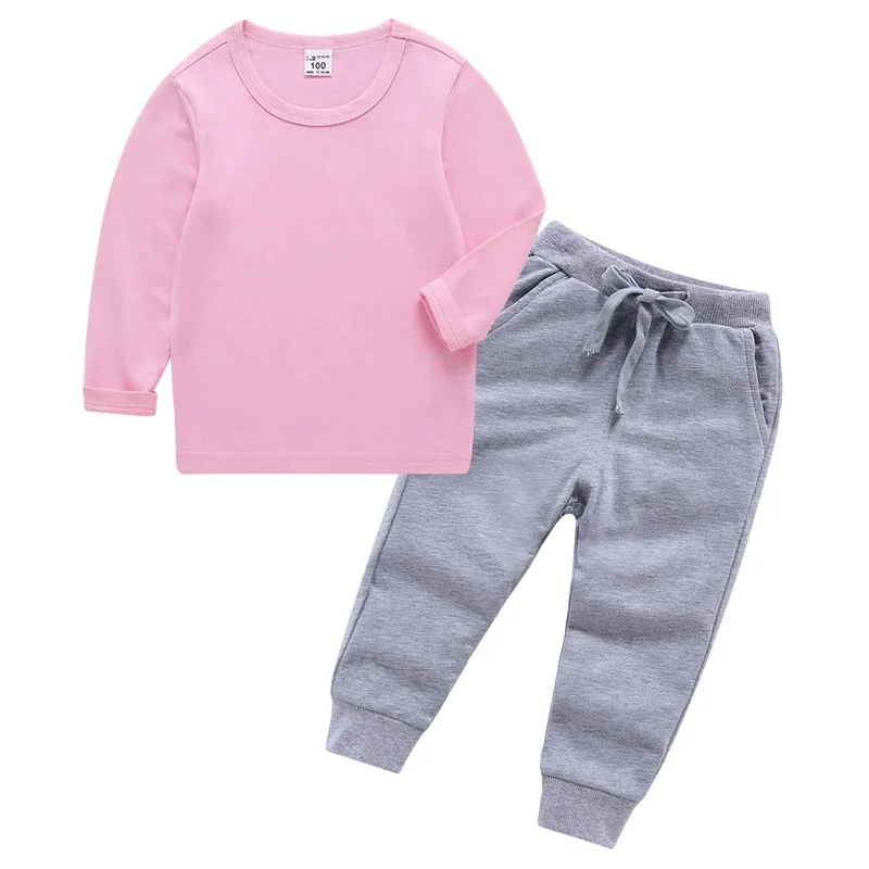 Spring Autumn Baby Boys Clothes T-shirt and Pants 2Pcs Cotton Girls Suits Children Clothing Sets Toddler Brand Tracksuits - Цвет: Темно-серый