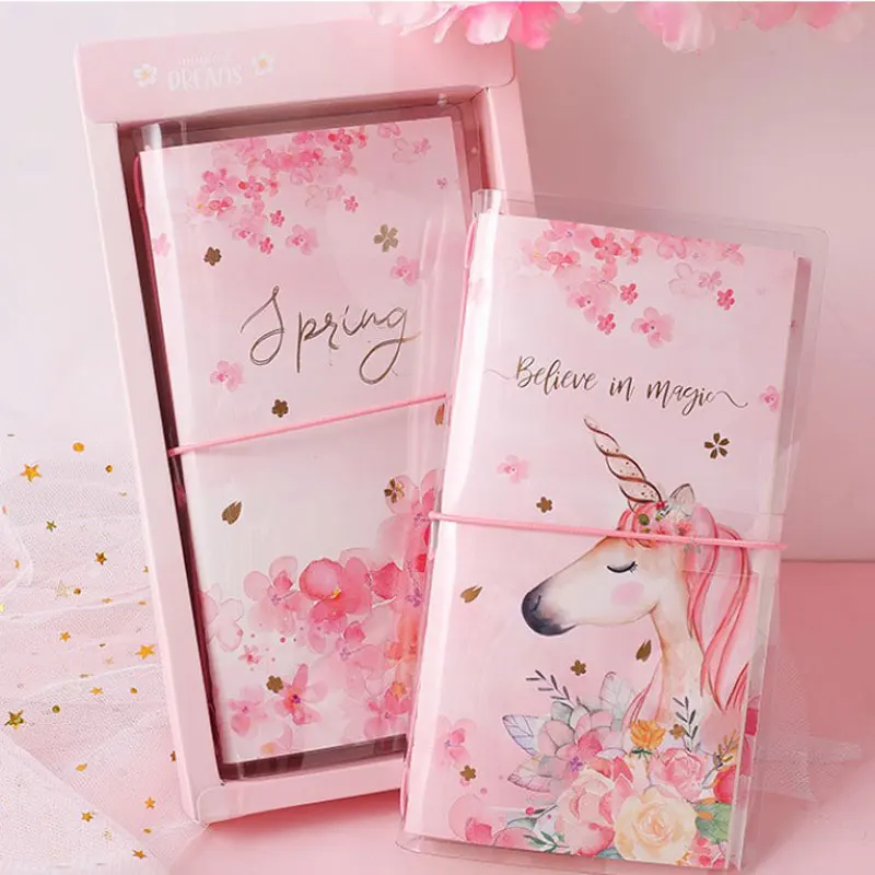 

"Sakura Unicorn" Rubber Cover Cute Journal Diary Lined Grid White Papers Girls Notebook Notepad