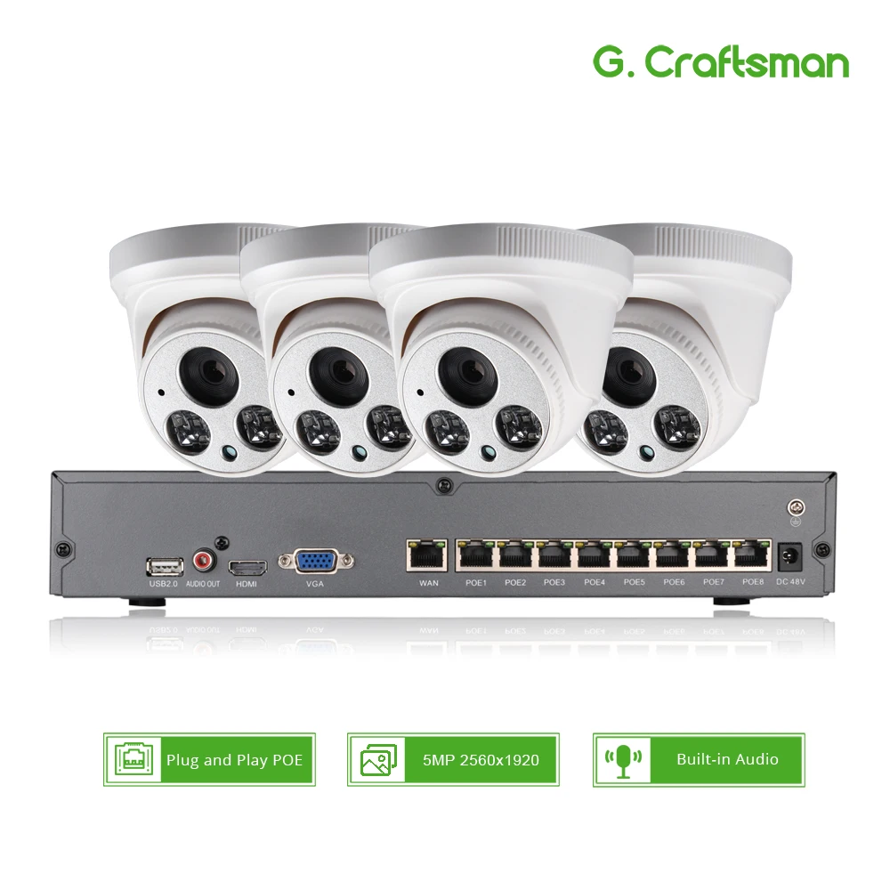  4ch 5MP POE Audio Kit Intelligent H.265 System CCTV Security NVR 5MP Indoor IR IP Camera Surveillan - 32984431133