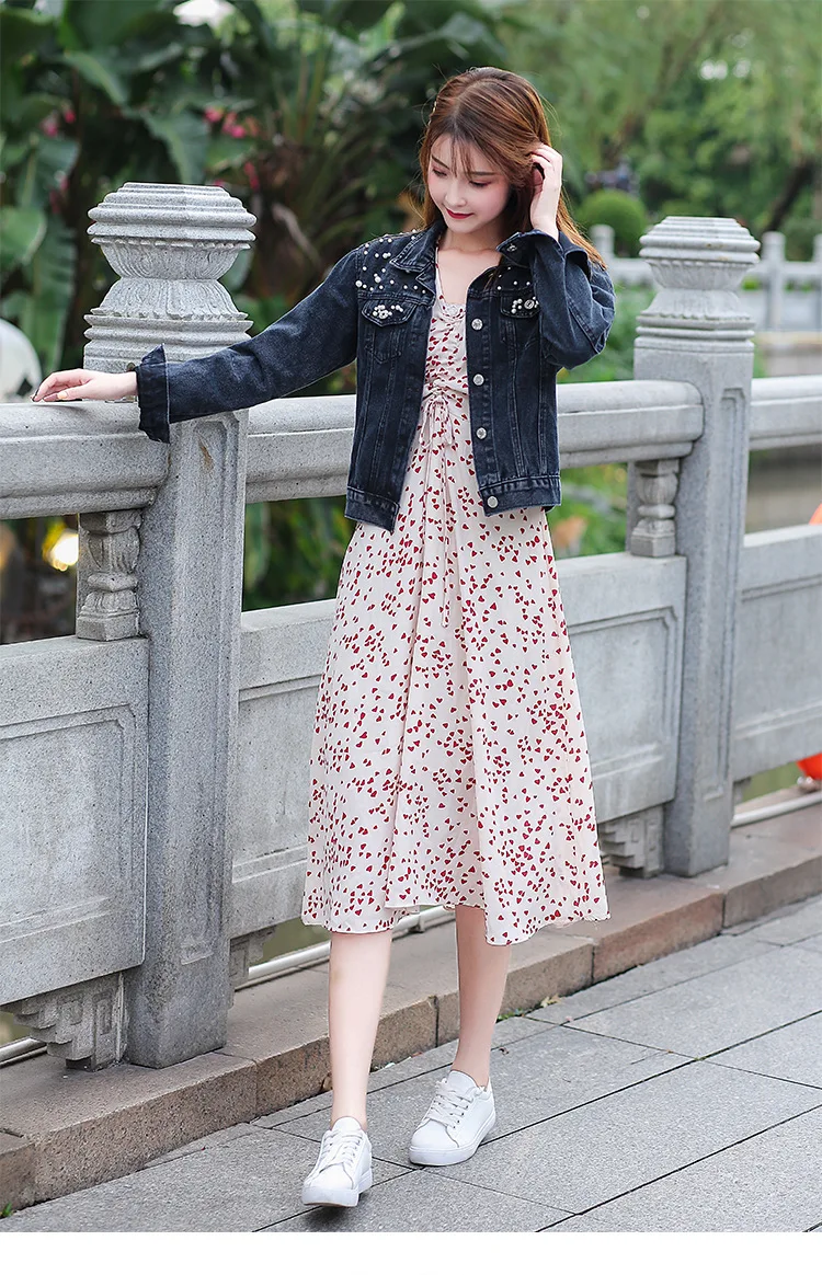 2021 Fast Delivery New Autumn Fashion Women’s Denim Jacket Full Sleeve Loose Button Pearls Short Lapel Wild Leisure AP446