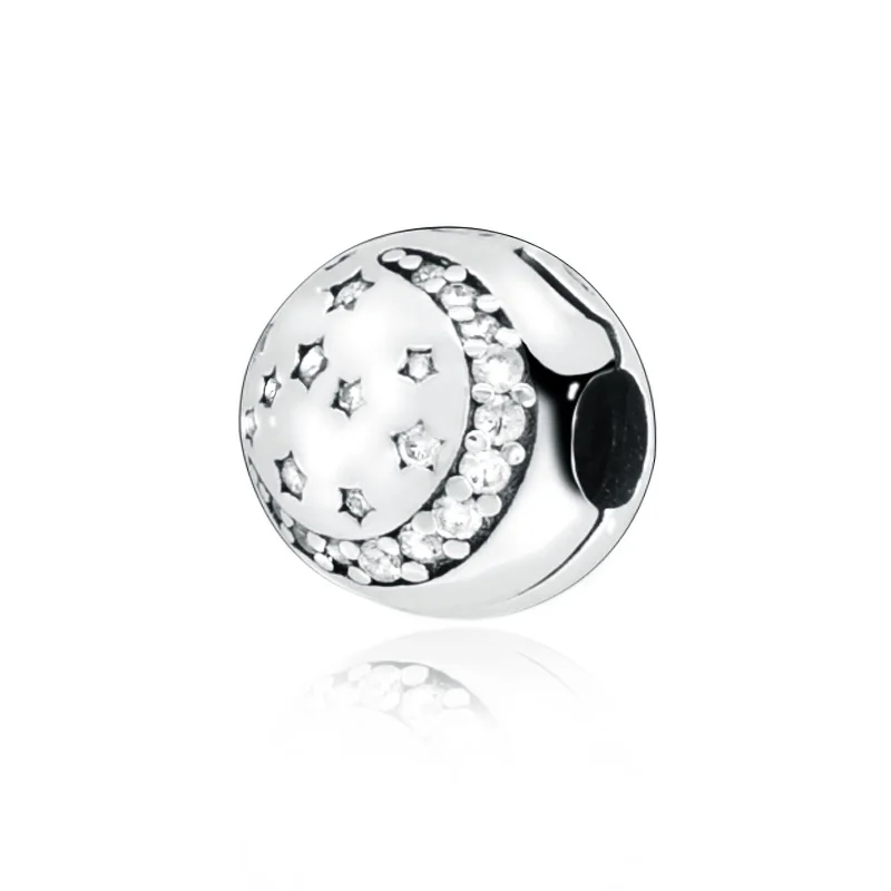 

Classic 925 Sterling Silver Night Zirconia & Silver Fixed Clip Charm Beads fit Original Pandora Bracelets Gift jewelry