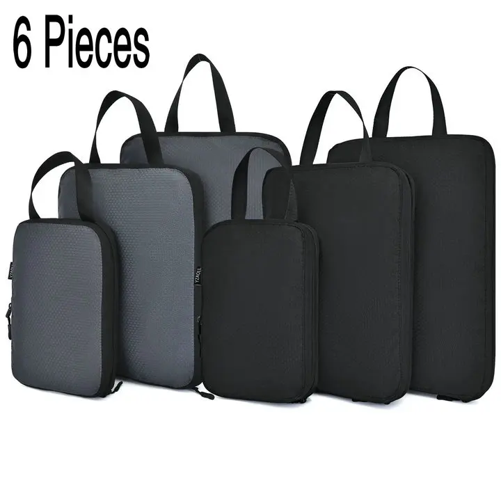 Soperwillton компрессионные упаковочные кубики, набор косметических сумок, нейлоновая дорожная сумка для мужчин и женщин, органайзер для путешествий, аксессуары - Цвет: 6pcs Gray and Black