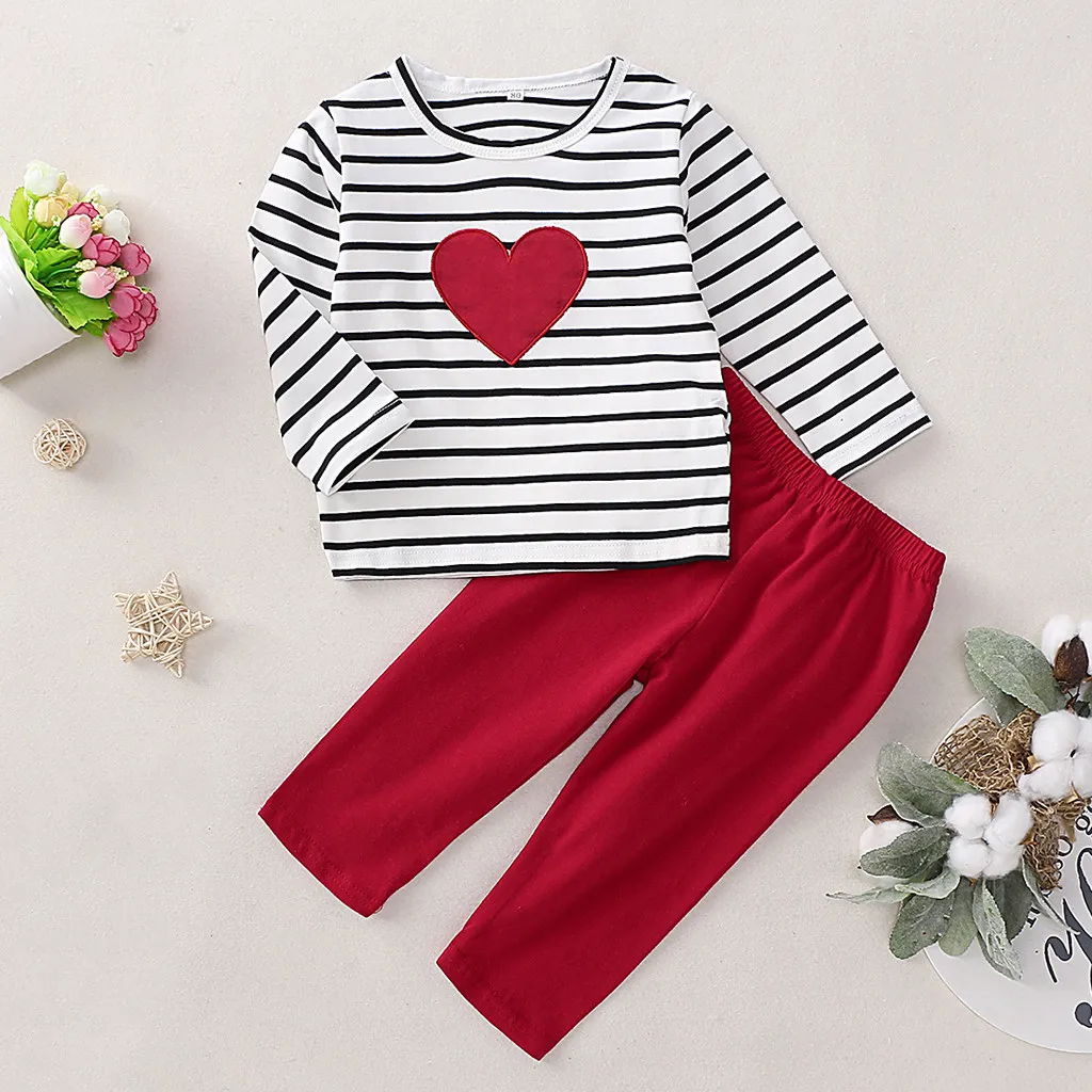 Модная одежда для маленьких девочек рубашка в полоску с надписью My First Valentines +