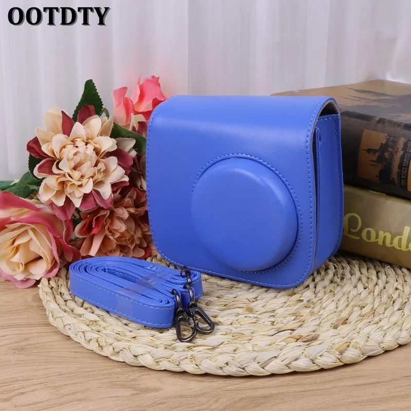 Deep blue Прямая и, сумки для камеры Instax Mini 8 Mini 9 из искусственной кожи на ремне, чехол для Fujifilm - Цвет: Deep blue